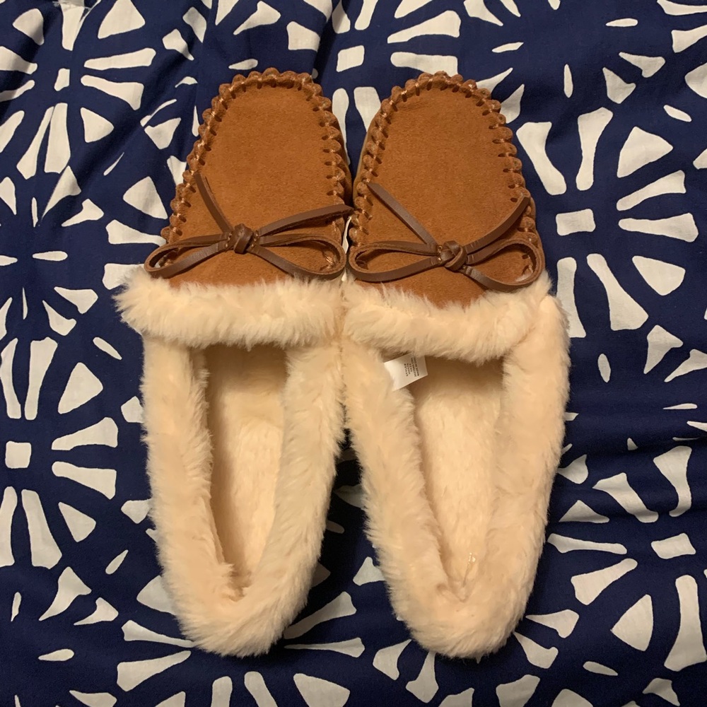 J Crew chestnut moccasin slippers